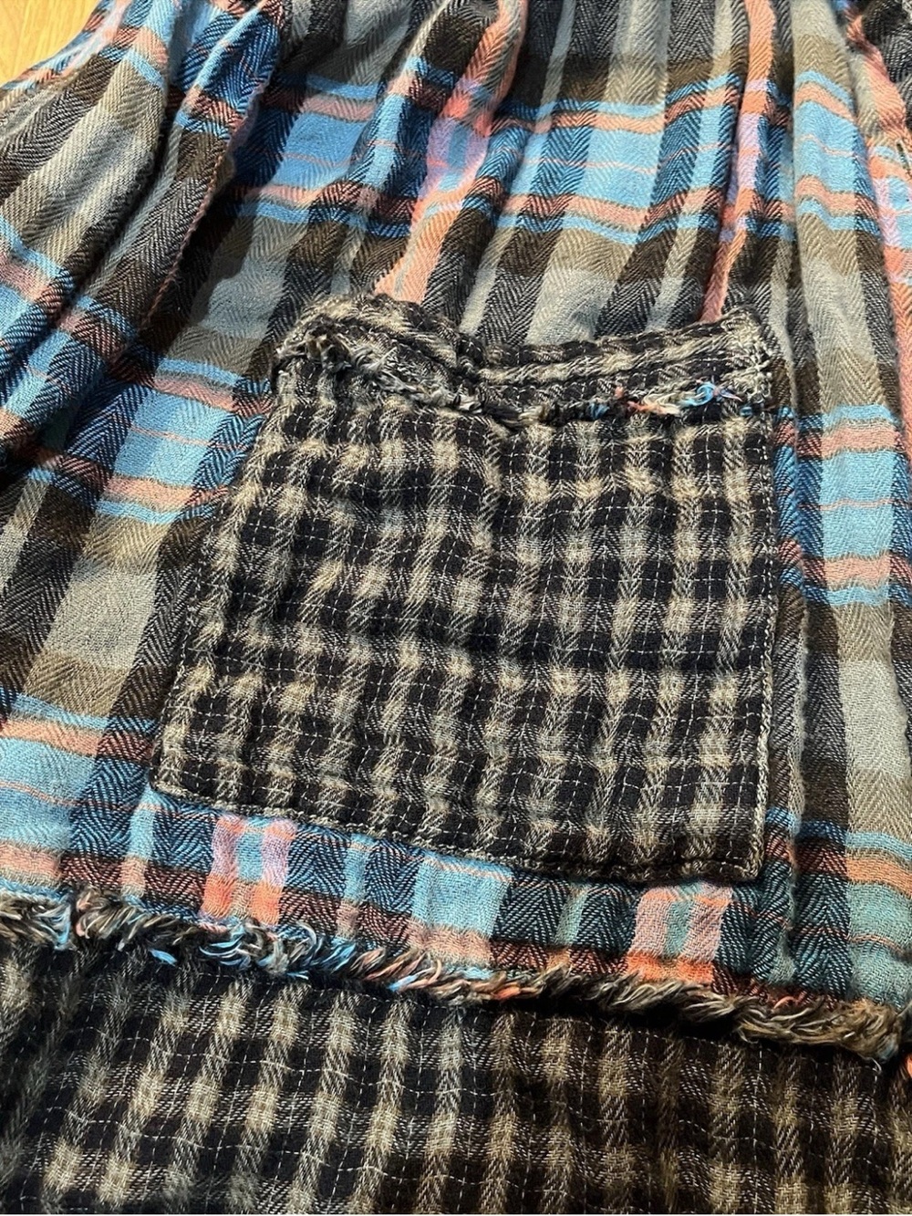 Anthropologie Pilco Plaid Patchwork Button-Up Shirt grunge Boho frayed M - Picture 3 of 8